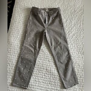J Crew vintage straight jeans, size 29, gray with white polka dots